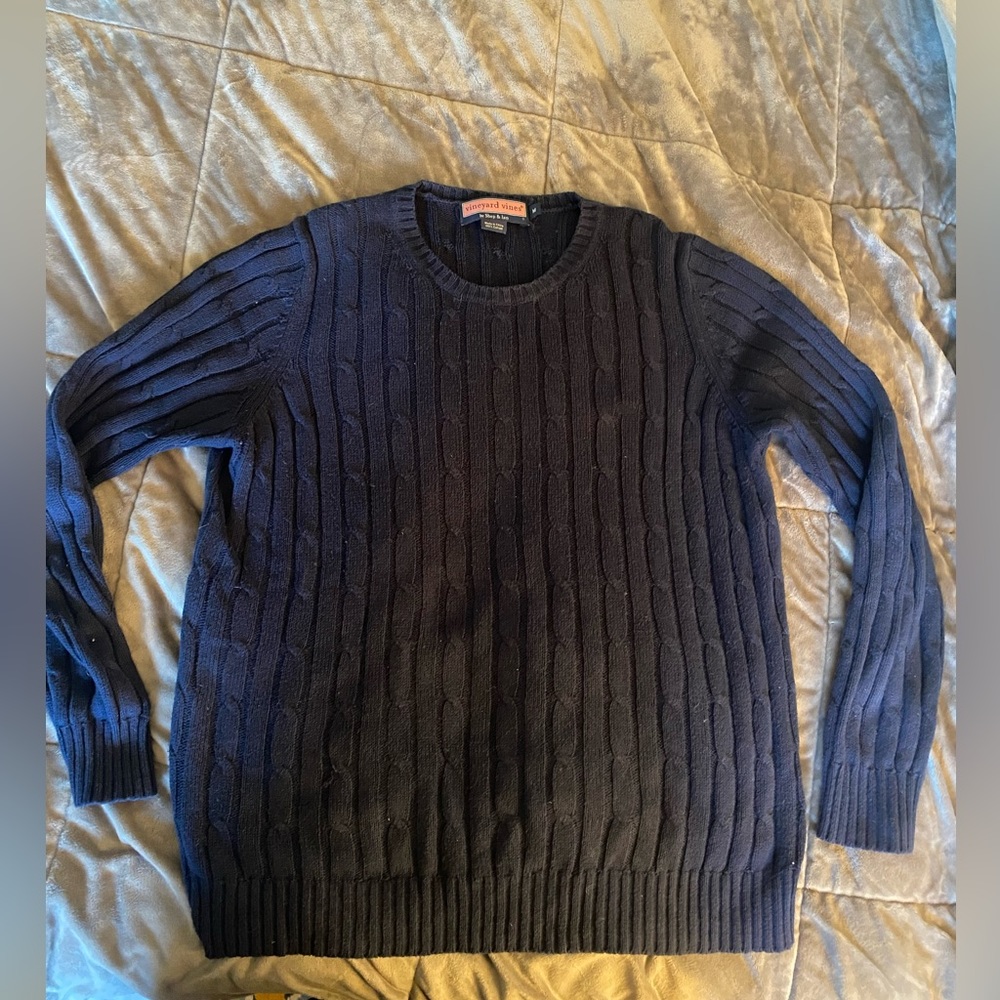 Vineyard Vines- Long Sleeve Cable Cotton Sweater, Navy, Size M